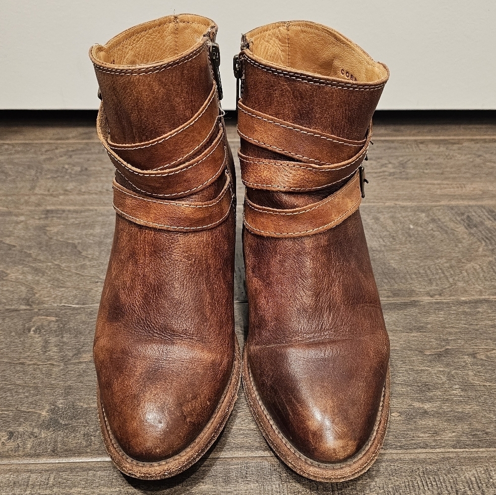 Bed Stu Begin Women's Cognac Dip Dye Leather Buckle Cobbler Ankle Boots Sz 7 - Picture 5 of 11